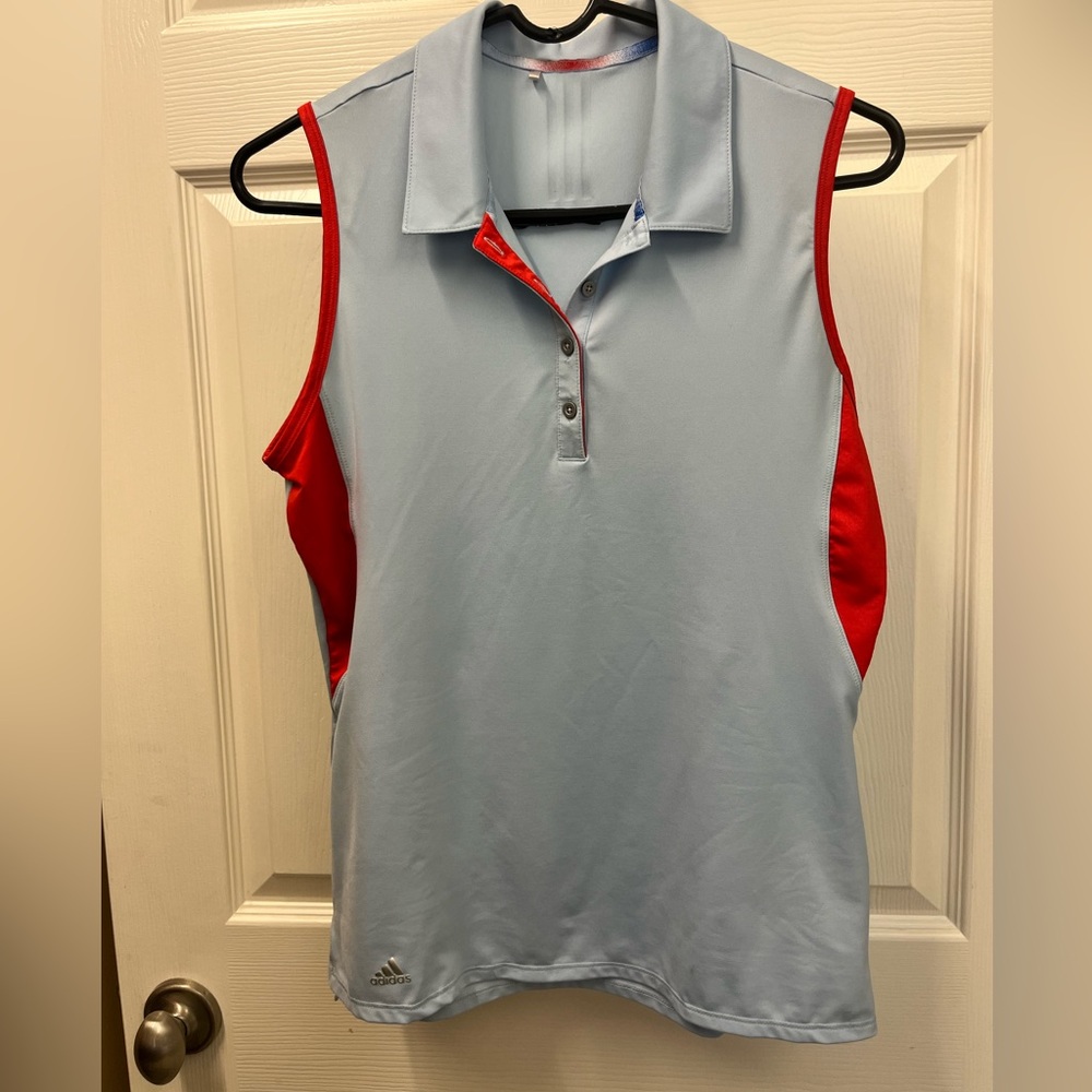 Adidas light blue and orange golf shirt